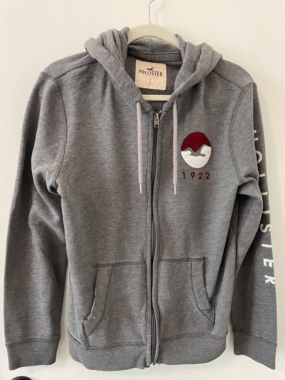 Hollister Y2K Full Zip Hooded Sweatshirt Gray Small 90s Spellout Lettering 0080